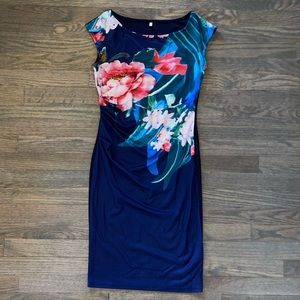 Iusun Business Women Dress Sleeveless Round Neck Printing Sheath